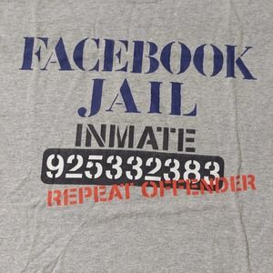 Graphic T-Shirt Mens Large Facebook Jail Inmate Repeat Offender Short Sleeve